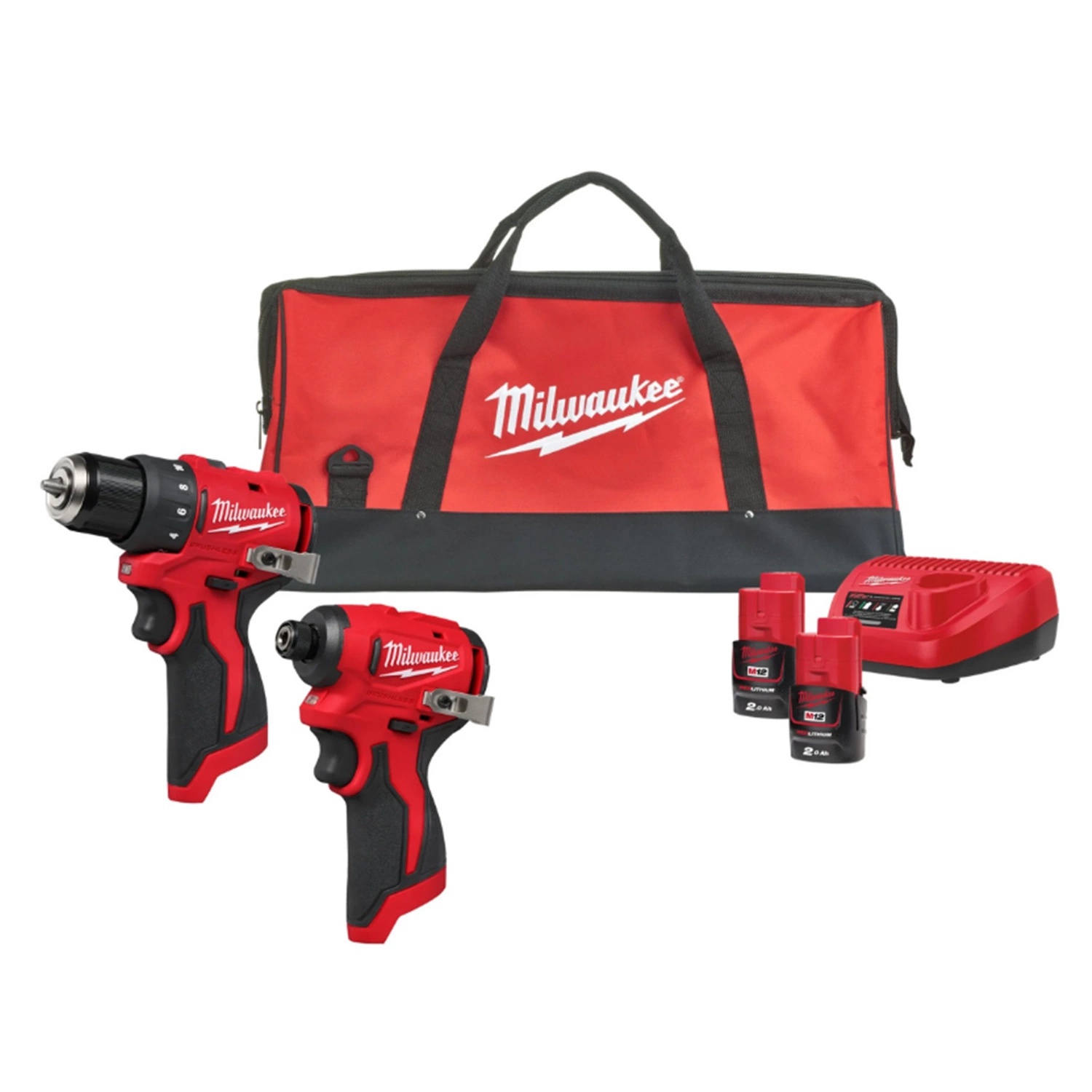 Milwaukee M12 BLPP2D-202B 12V combiset met 2 × 2,0Ah accu en tas