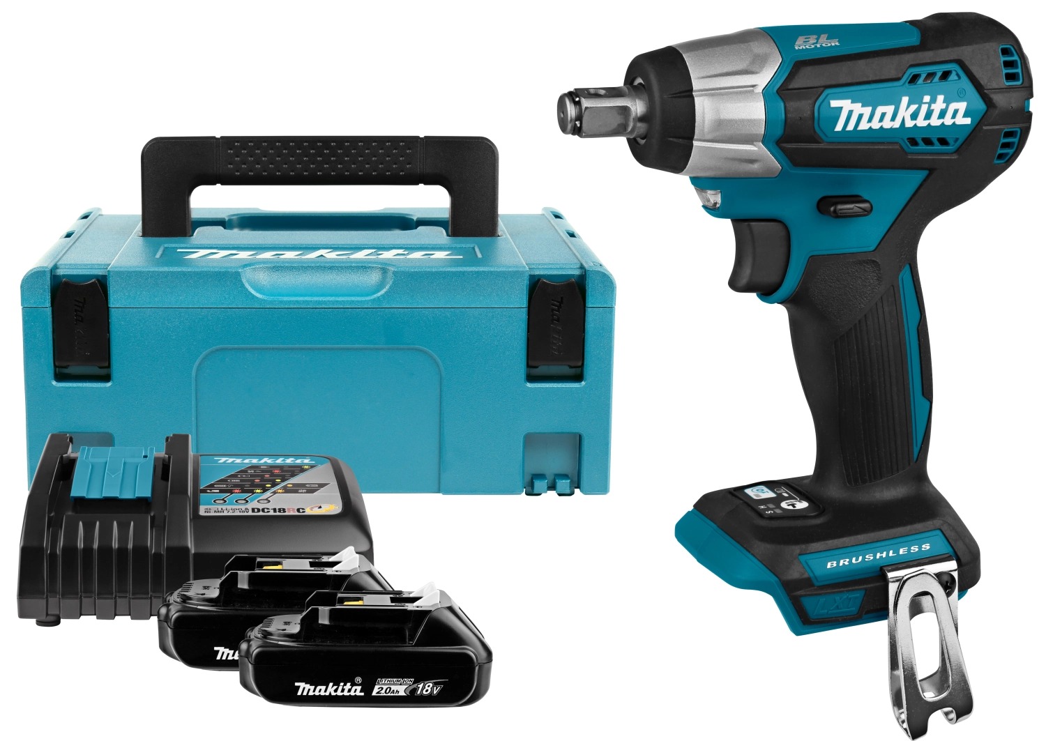 Makita DTW181RAJ 18V accu-slagmoersleutelset – 2x 2,0Ah, lader en Mbox