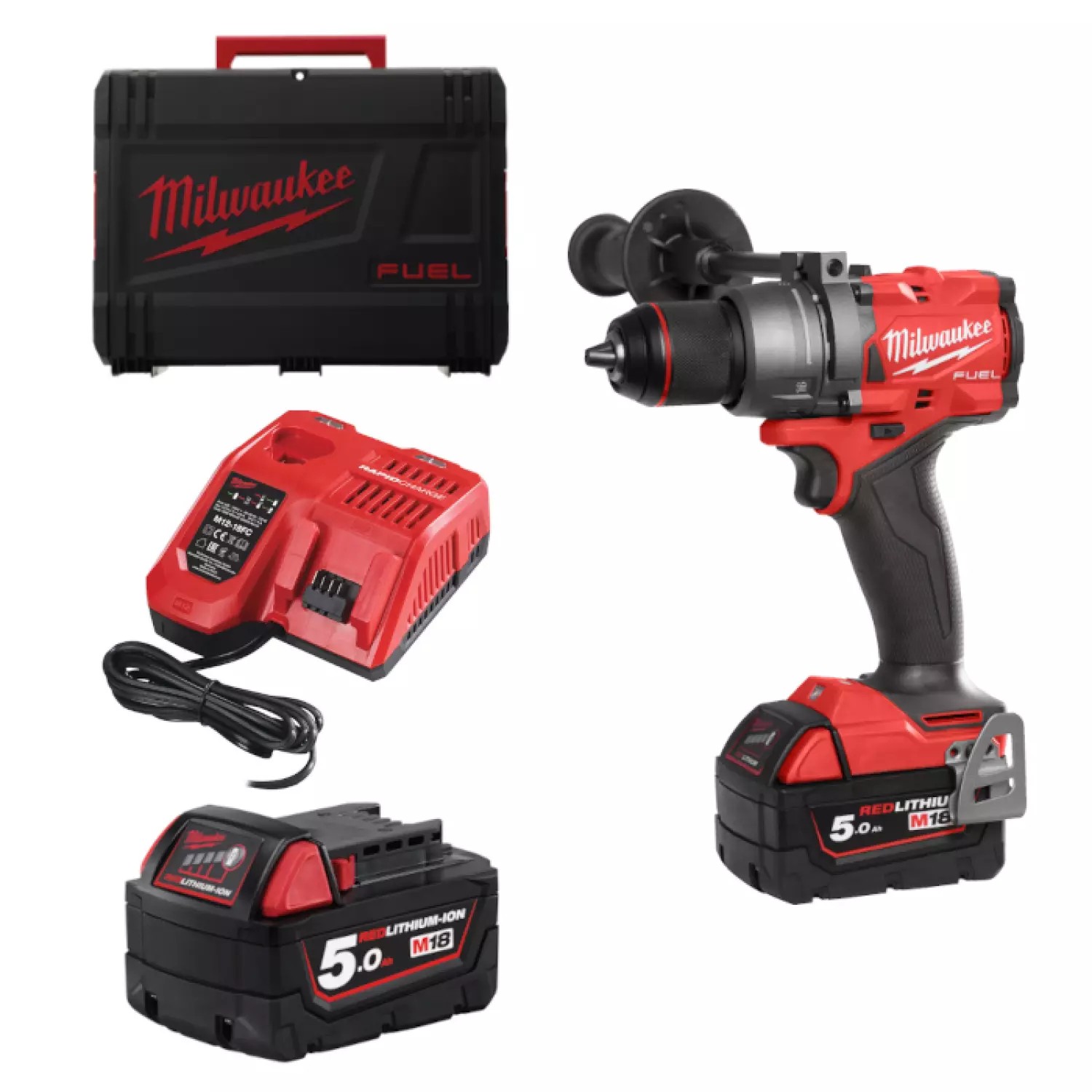 Milwaukee M18 FPD3-502X FUEL slagboormachine – set met 2 × 5,0 Ah accu en HD Box