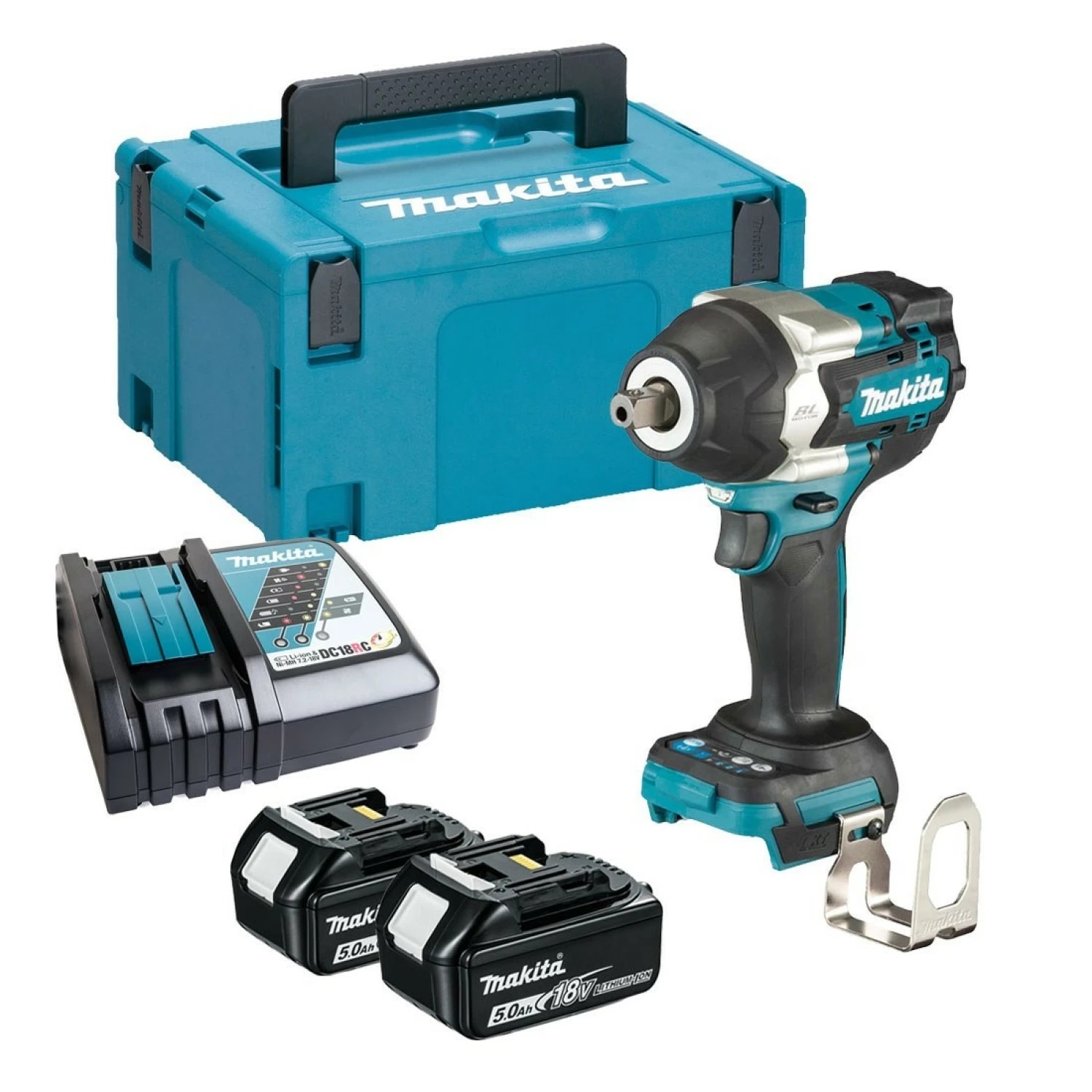 Makita DTW701RTJ 18V koolborstelloze slagmoersleutelset met 2x 5,0Ah accu en Mbox