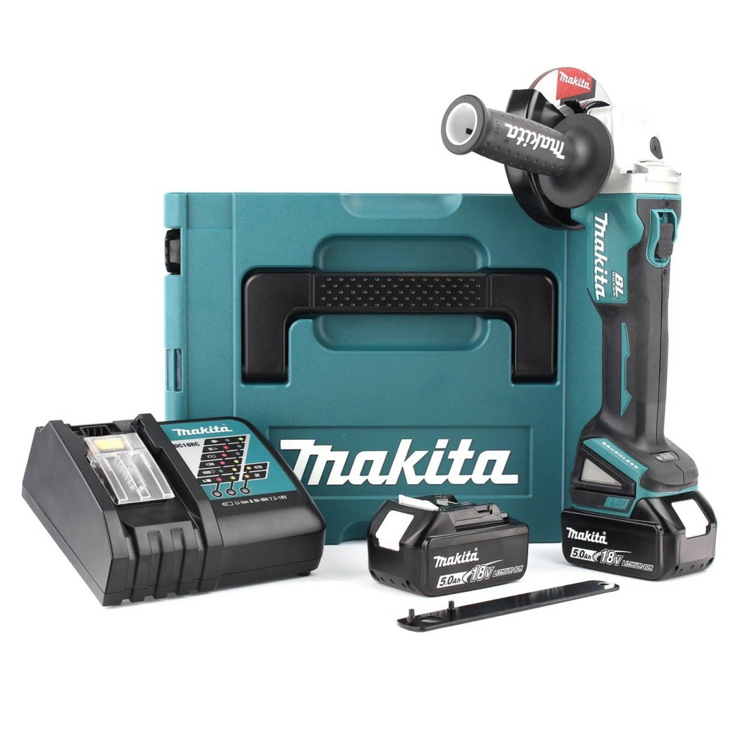 Makita DGA504RTJ 18V accu-haakse slijper set – 125 mm – 2 × 5,0 Ah – Mbox