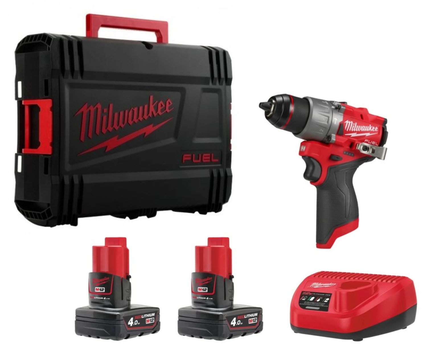 Milwaukee M12 FPD2-402X 12V subcompacte slagsboormachine set met 2× 4,0Ah accu en HD Box