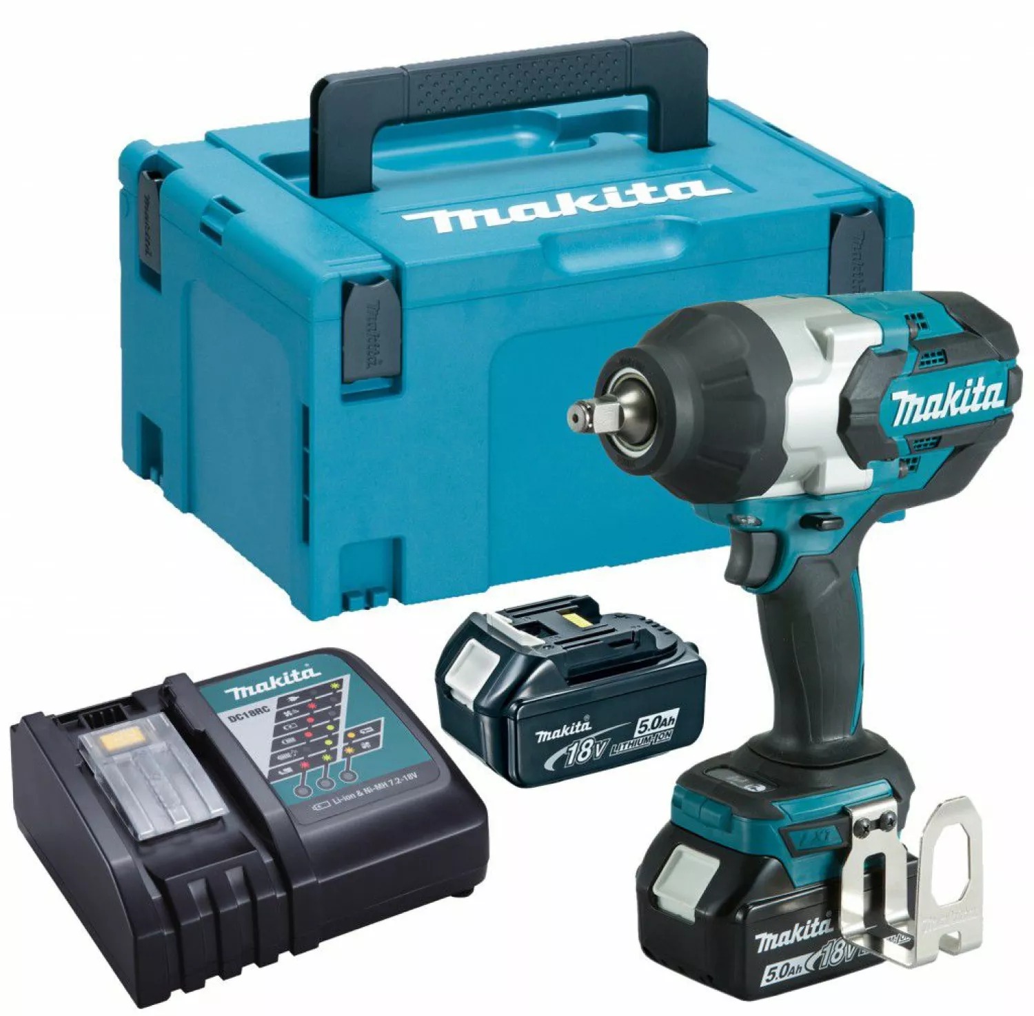 Makita DTW1002RTJ 18V koolborstelloze slagmoersleutelset met 2 × 5,0 Ah accu en Mbox