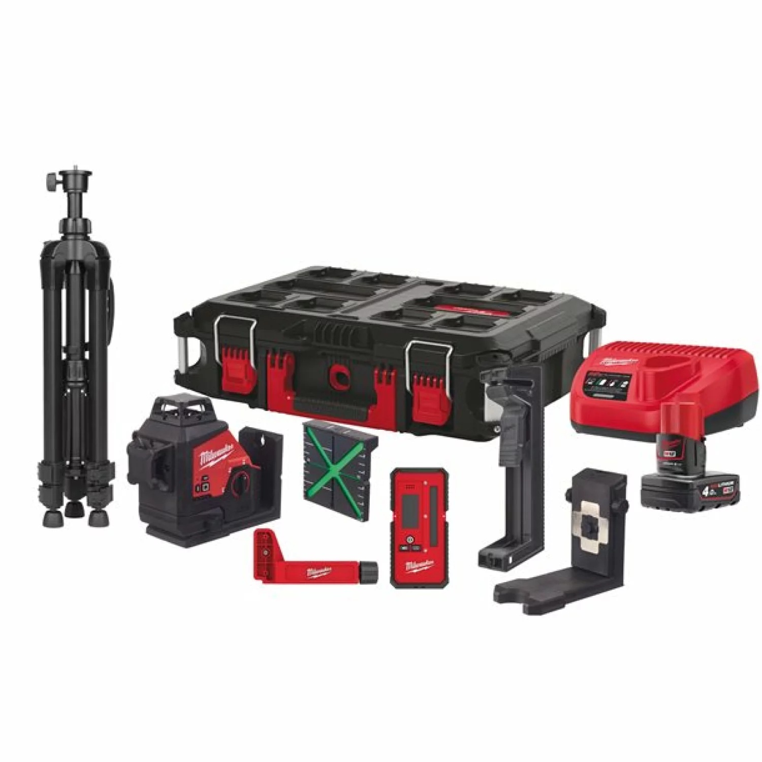 Milwaukee M12 3PLKIT-401P 12V kruislijnlaser set met drie groene 360°-lijnen