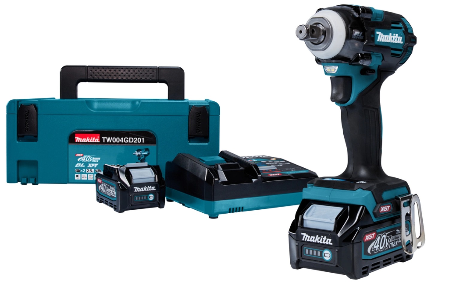 Makita TW004GD201 XGT 40V Max koolborstelloze slagmoersleutelset – 2x 2,5 Ah in Mbox