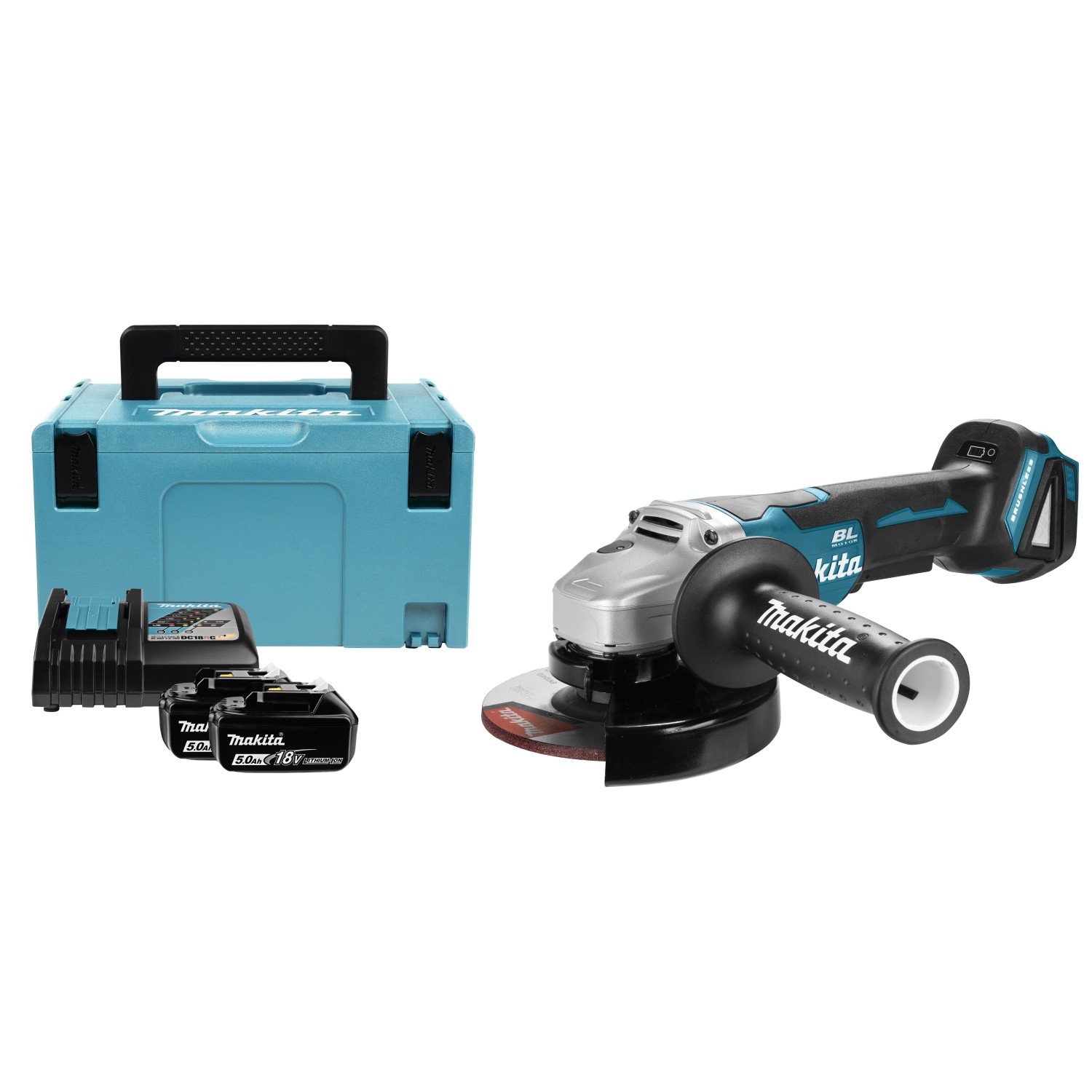 Makita DGA505RTJ 18V accu haakse slijper set – 125 mm – 2× 5,0 Ah in Mbox