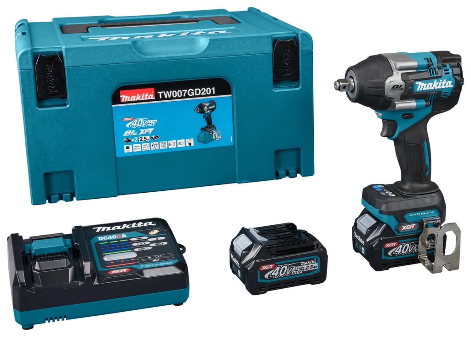Makita TW007GD201 XGT 40V Max accu-slagmoersleutel set met 2x 2,5 Ah en Mbox