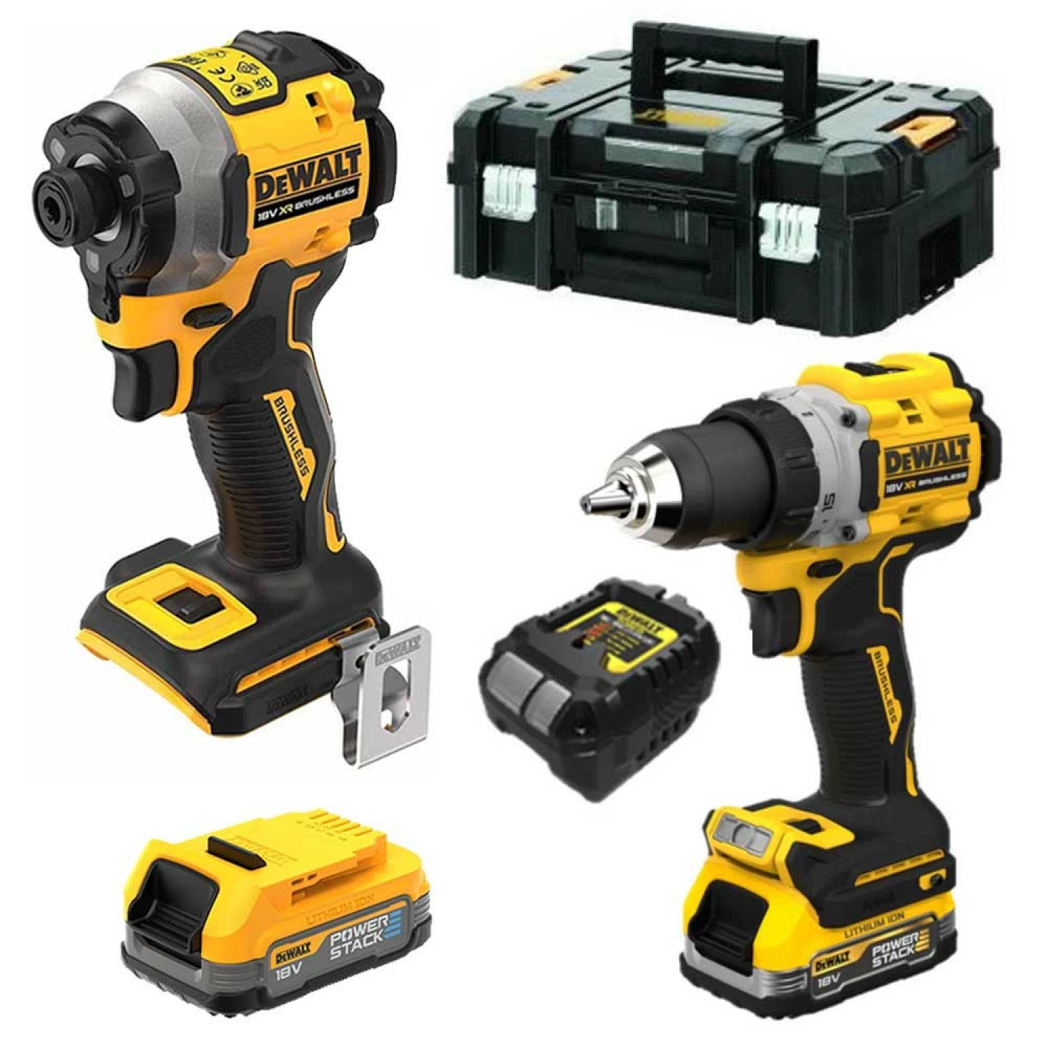 DeWALT DCK2050E2T-QW 18V XR combiset met 2 POWERSTACK 1,7Ah accu’s en TSTAK
