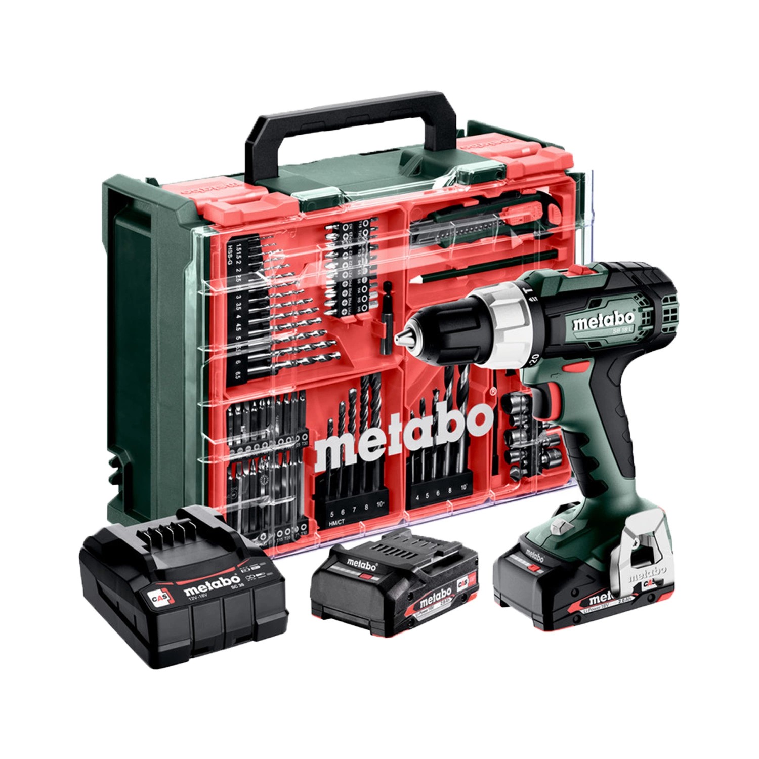 Metabo SB 18 L Mobile workshop 18V klopboor-/schroefmachineset met 2 × 2,0Ah accu en 78-delige accessoiresset