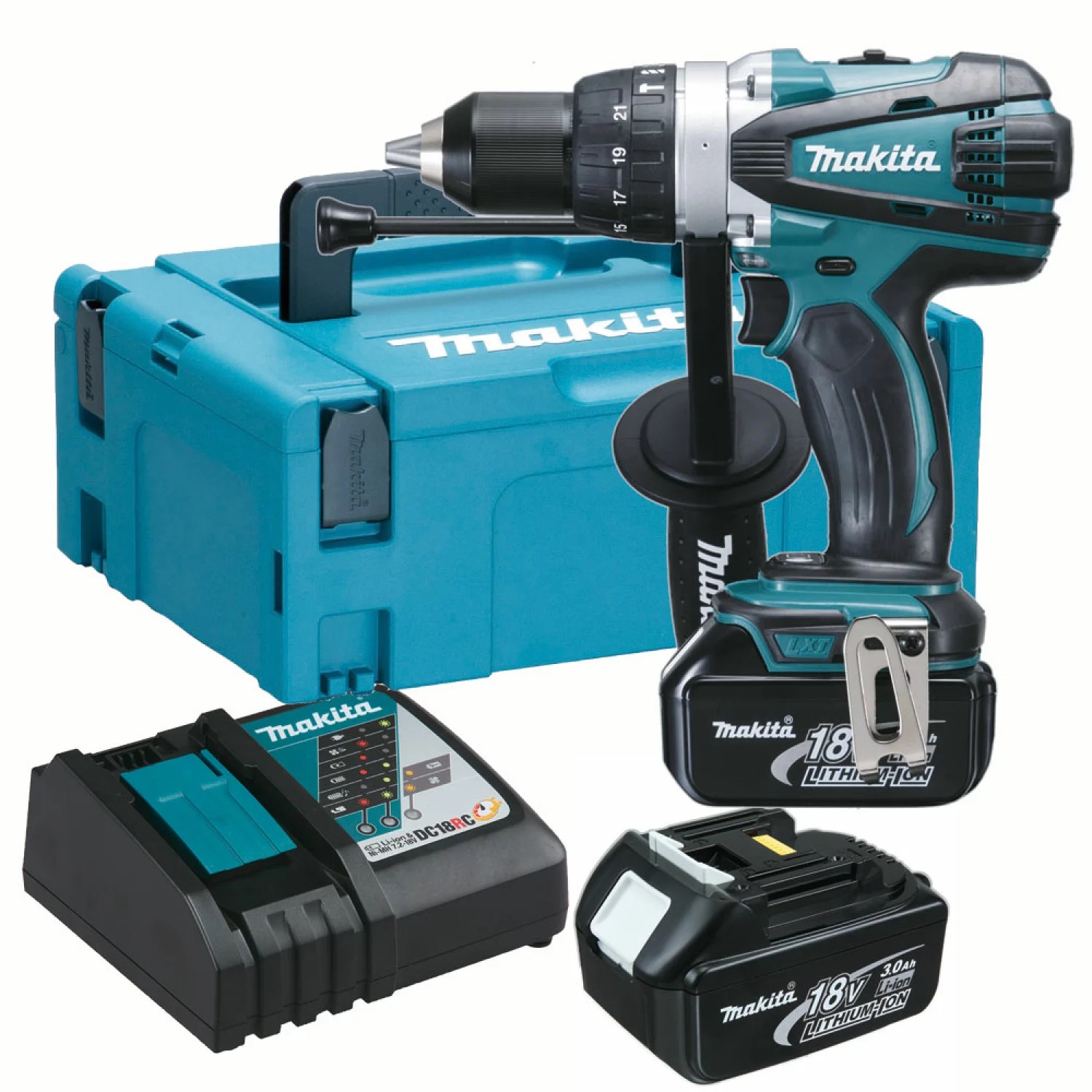 Makita DHP458RFJ 18V Li-ion klopboor-/schroefmachine set met 2 × 3,0 Ah accu in Mbox
