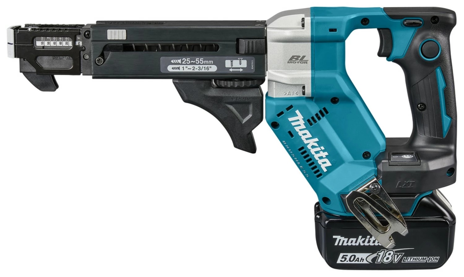 Makita DFR551RTJ 18V accu schroefautomaat set met 2x 5,0Ah en Mbox – 25–55 mm