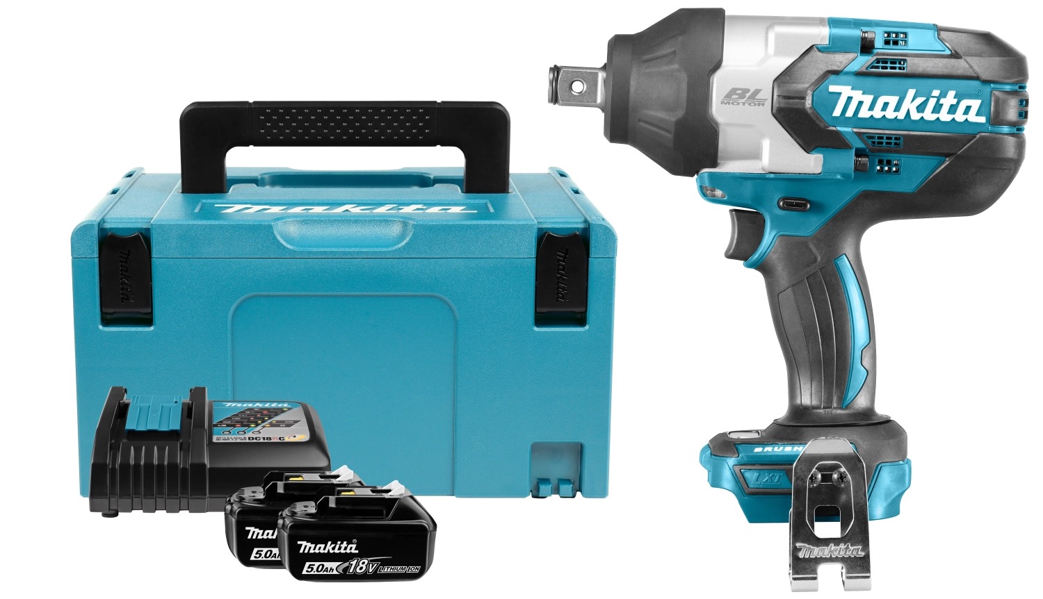 Makita DTW1001RTJ 18V koolborstelloze slagmoersleutelset met 2x 5,0Ah accu en Mbox