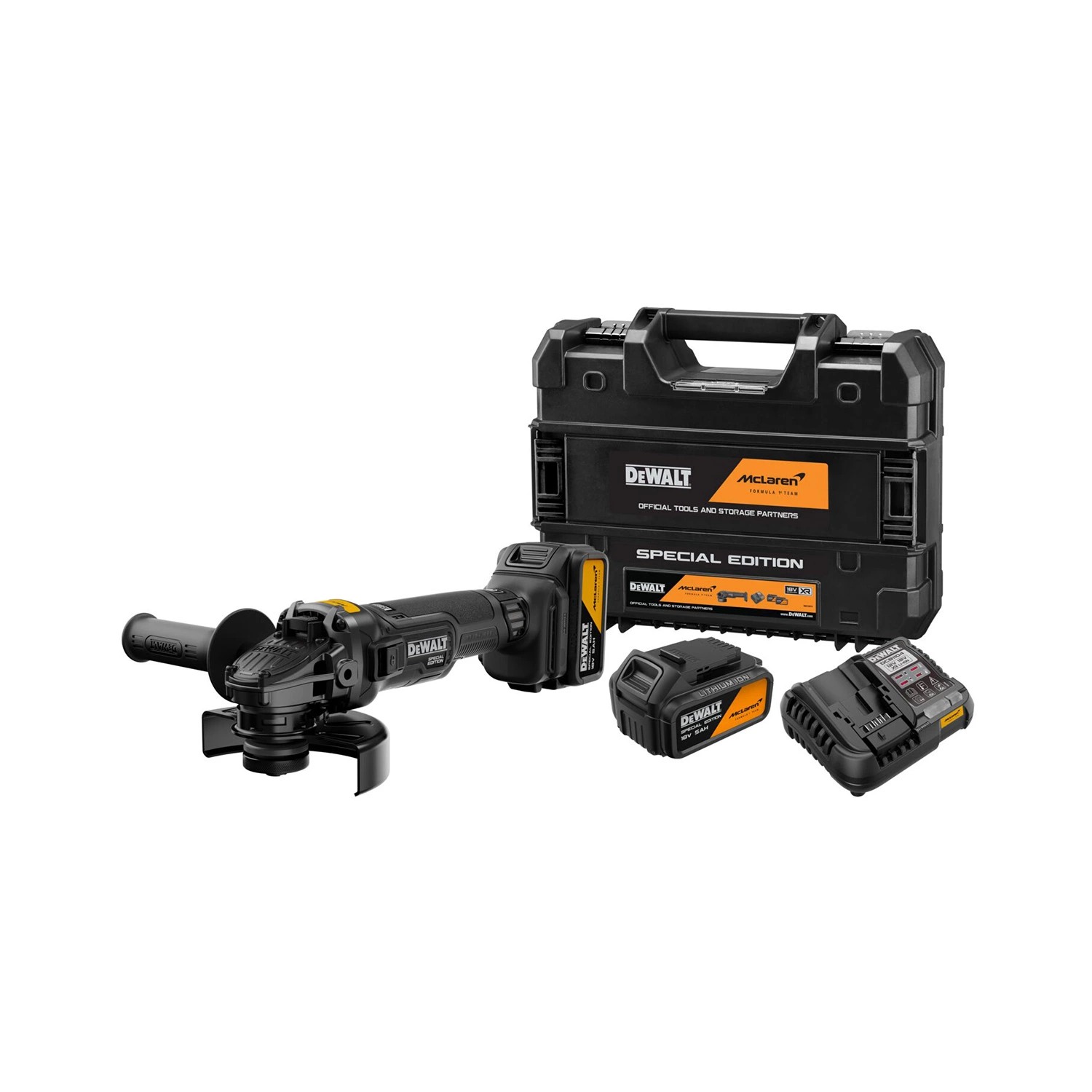 DeWALT X MCLAREN DCG45MP2T-QW 18V XR haakse slijper set – 125 mm