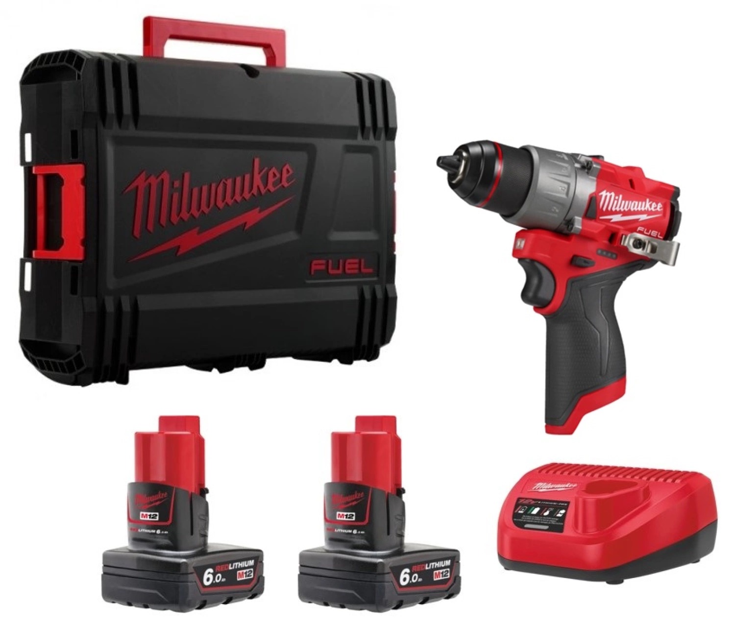 Milwaukee M12 FDD2-602X 12V accu-schroefboormachine set met 2 × 6,0 Ah accu en HD Box