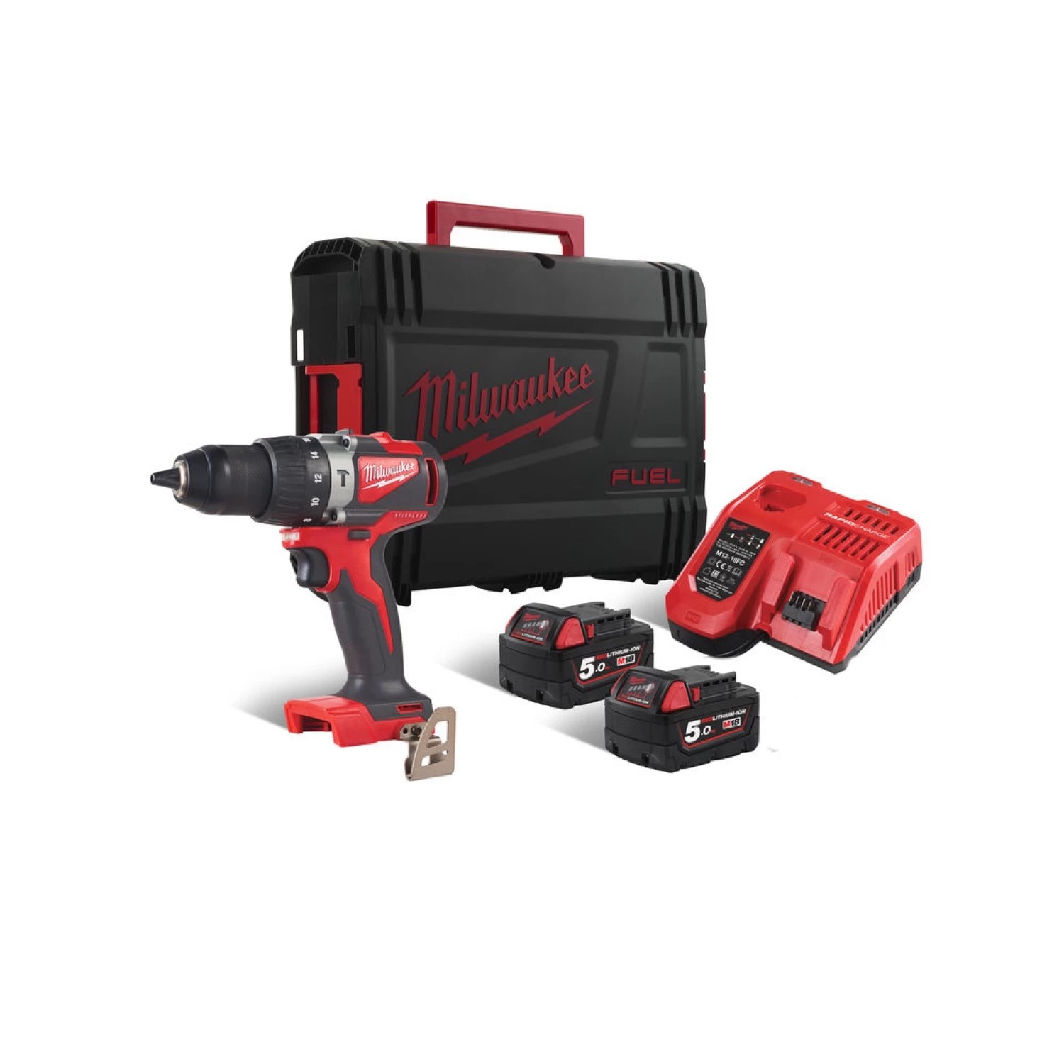 Milwaukee M18 BLPD2-502X 18V koolborstelloze klopboor-/schroefmachineset met 2x 5,0Ah accu en HD Box