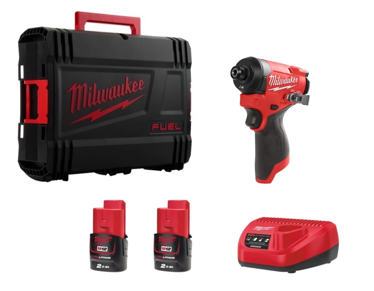 Milwaukee M12 FID2-202X 12V koolborstelloze slagschroevendraaierset met 2 × 2,0 Ah accu’s en HD-box