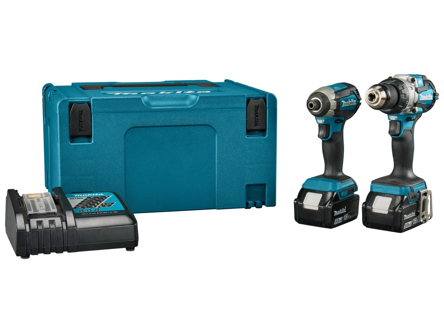 Makita DLX2507TJ 18V combiset met DHP489 en DTD153Z, 2× 5,0 Ah accu en Mbox