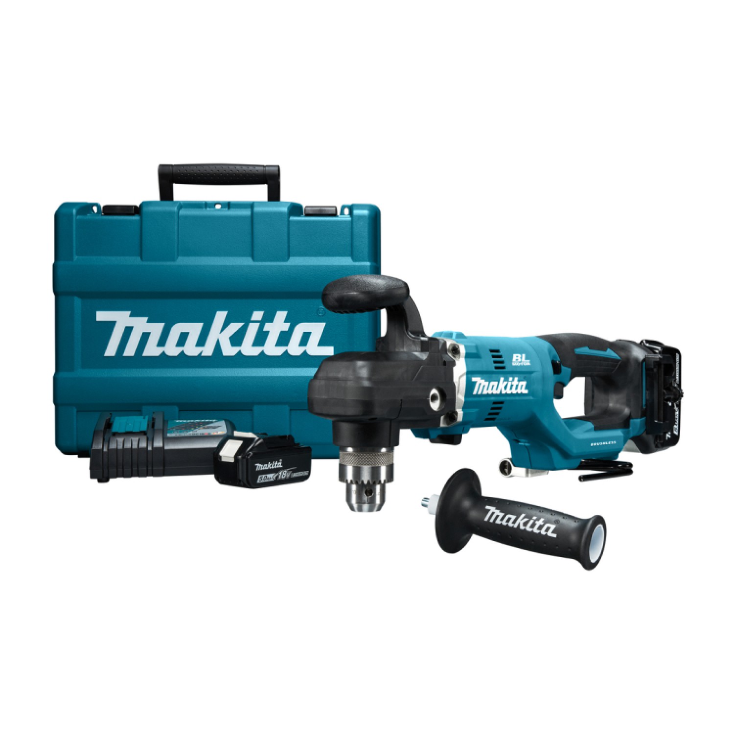 Makita DDA450RTE 18V LXT haakse boormachine set met 2x 5,0Ah accu en koffer
