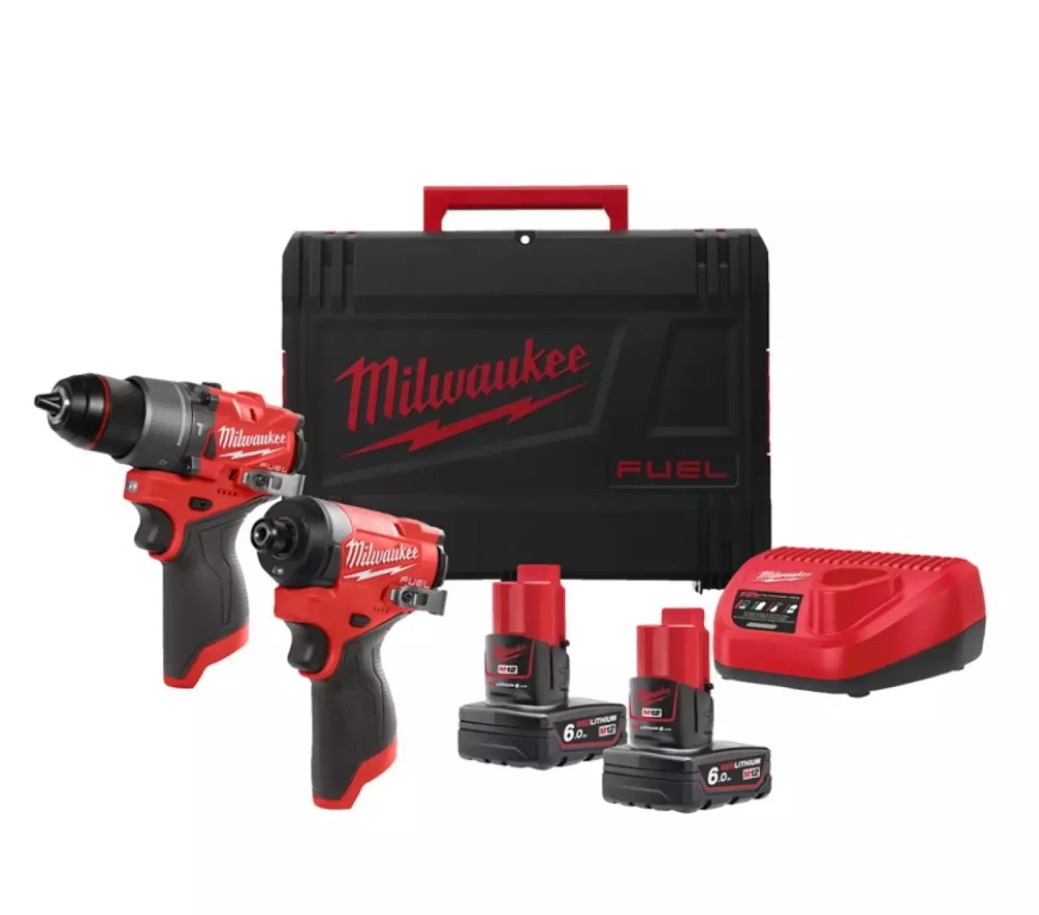 Milwaukee M12 FPP2A2-602X 12V combiset met 2x 6,0Ah accu en HD Box