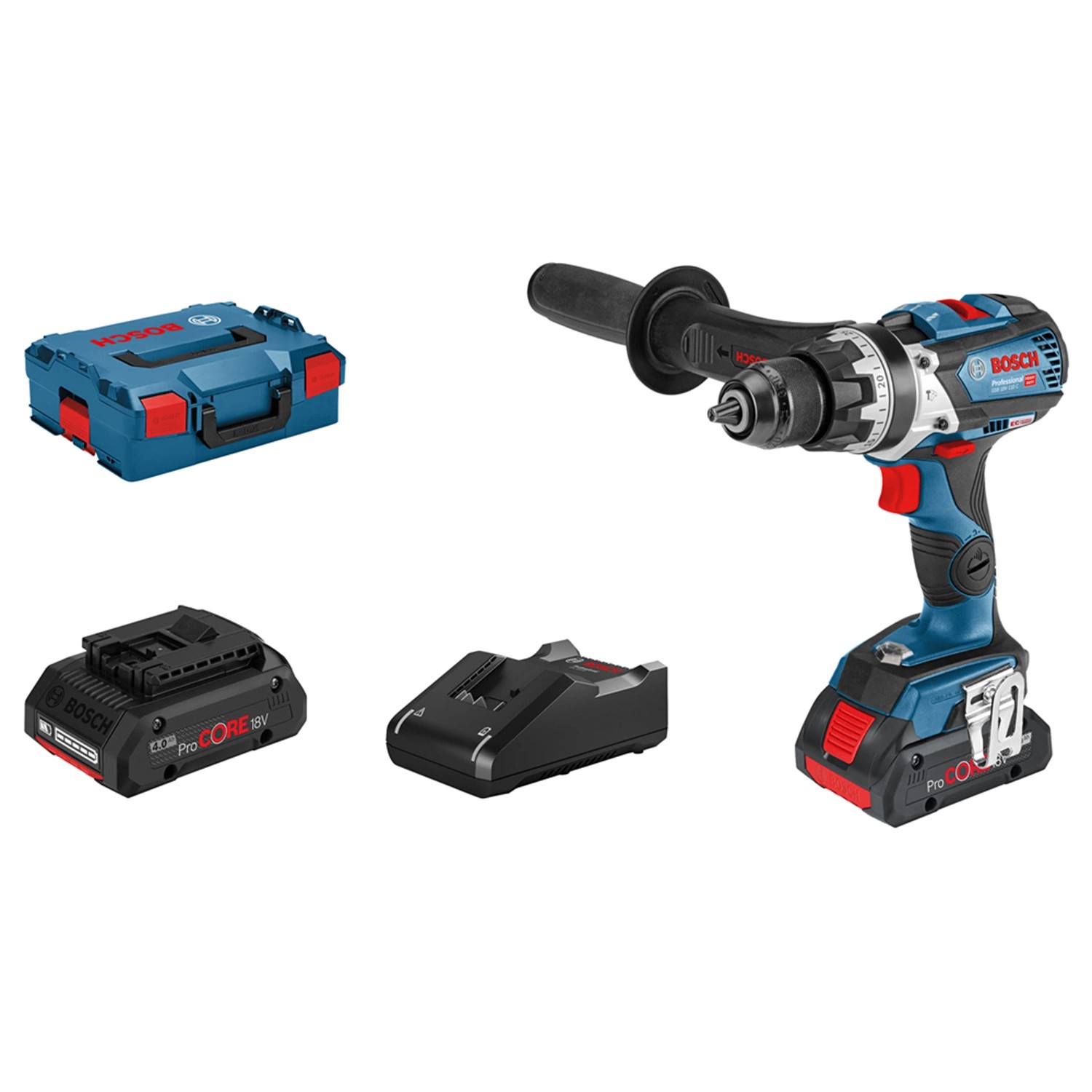 Bosch GSB 18V-110 C 18V koolborstelloze klopboor-/schroefmachine set met 2x 4,0Ah accu en L-BOXX