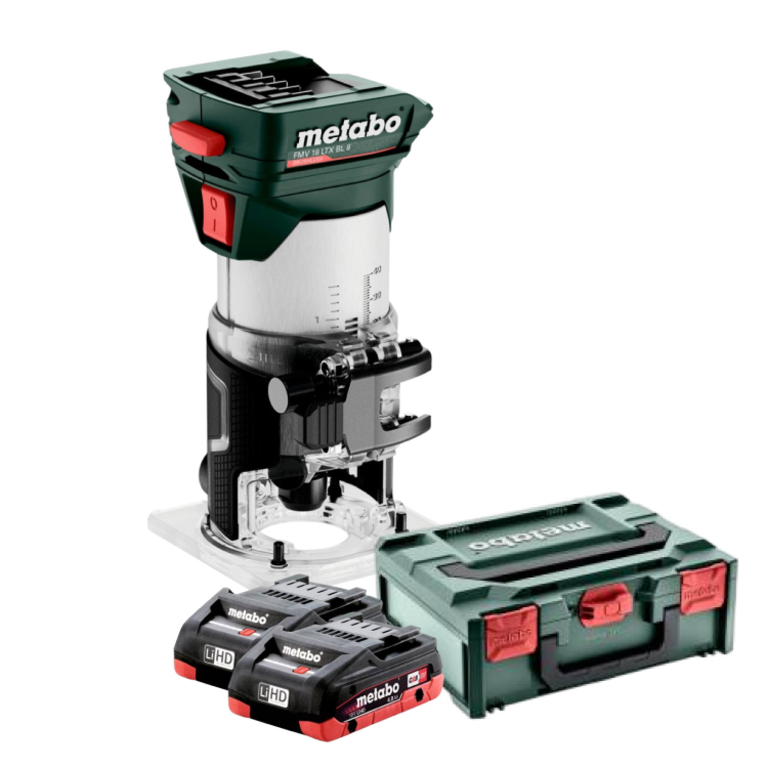 Metabo FMV 18 LTX BL 8 18V accu-kantenfrees set met 2 × 4,0 Ah en metaBOX