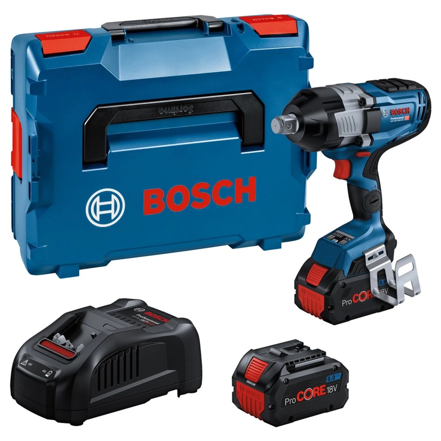 Bosch GDS 18V-1600 HC 18V slagmoersleutelset – 2 × 8,0 Ah in L-Boxx