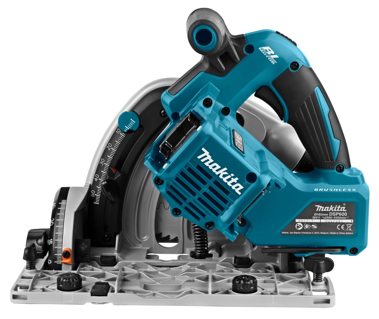 Makita DSP600ZJ2 36V accu-invalcirkelzaag body met Mbox en geleiderail – 165 mm