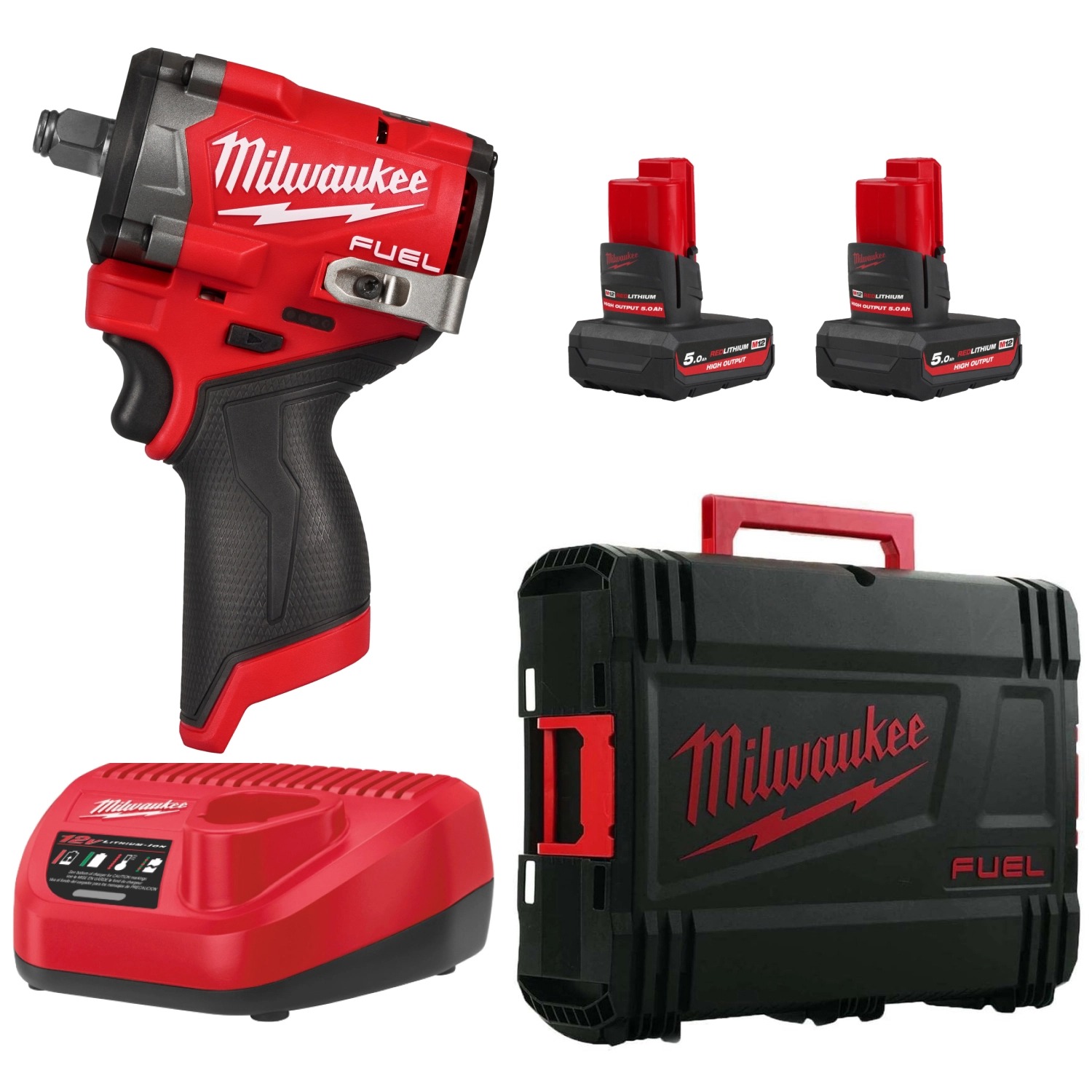 Milwaukee M12 FCIWF12G3-502X 12V koolborstelloze slagmoersleutelset met 2× 5,0Ah accu en HD Box