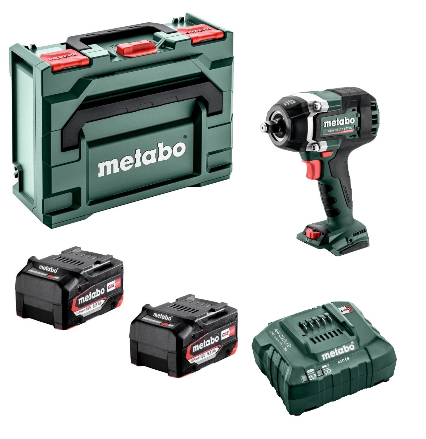 Metabo SSW 18 LTX 800 BL 18V accu-slagmoersleutel set met 2× 5,2Ah accu en metaBOX