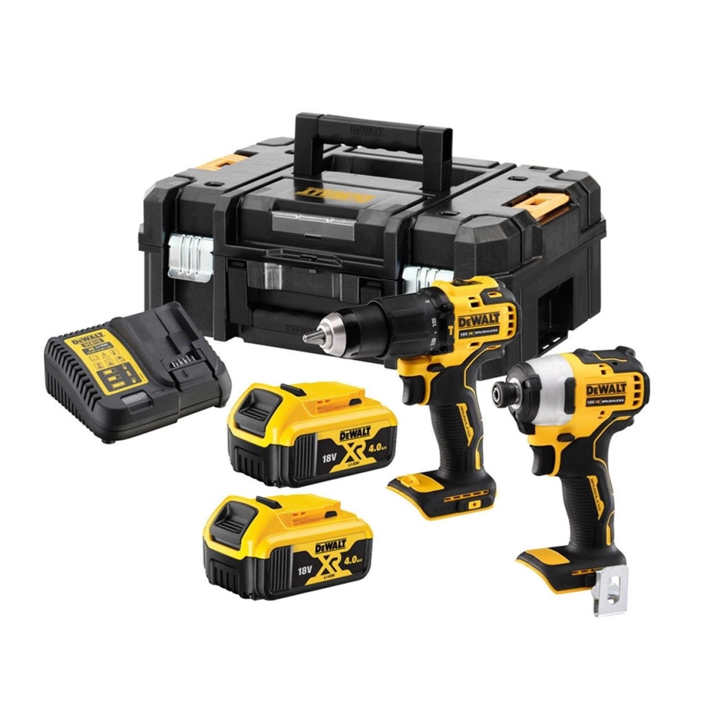 DeWALT DCK2062M2T-QW 18V XR koolborstelloze combiset met 2× 4,0 Ah en TSTAK