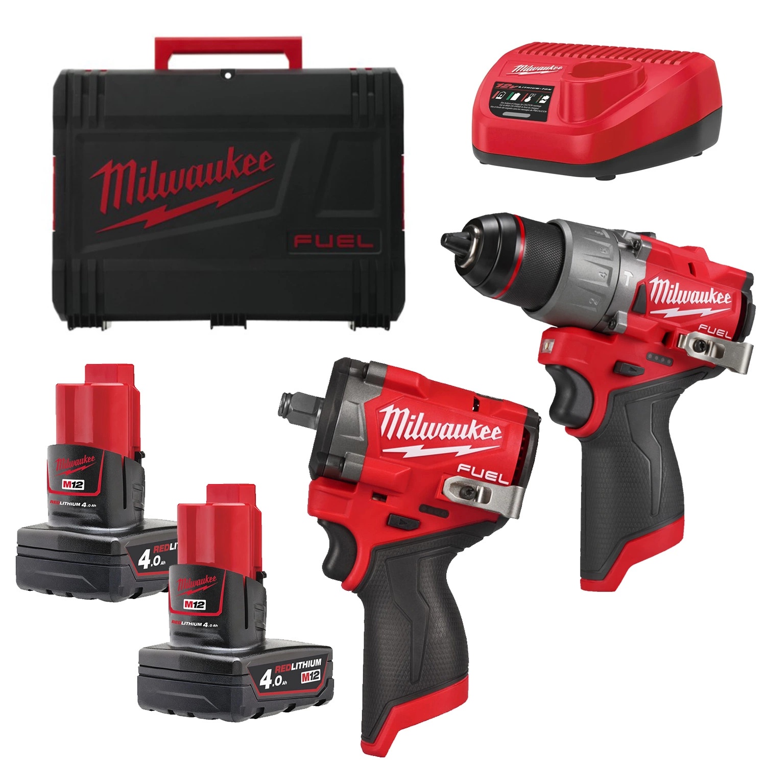 Milwaukee M12 FPP2X2-402X 12V combiset met 2× 4,0Ah accu en HD Box