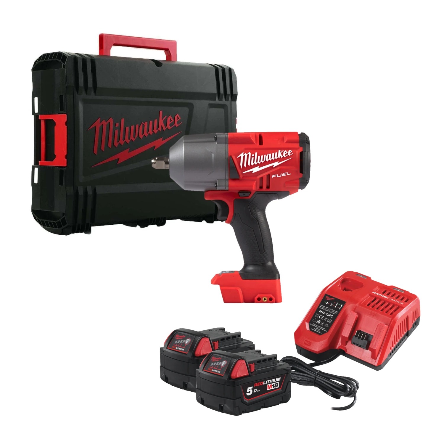 Milwaukee M18 FHIW2F12-502X 18V slagmoersleutelset met frictiering – 1/2″ – 2x 5,0 Ah – HD Box