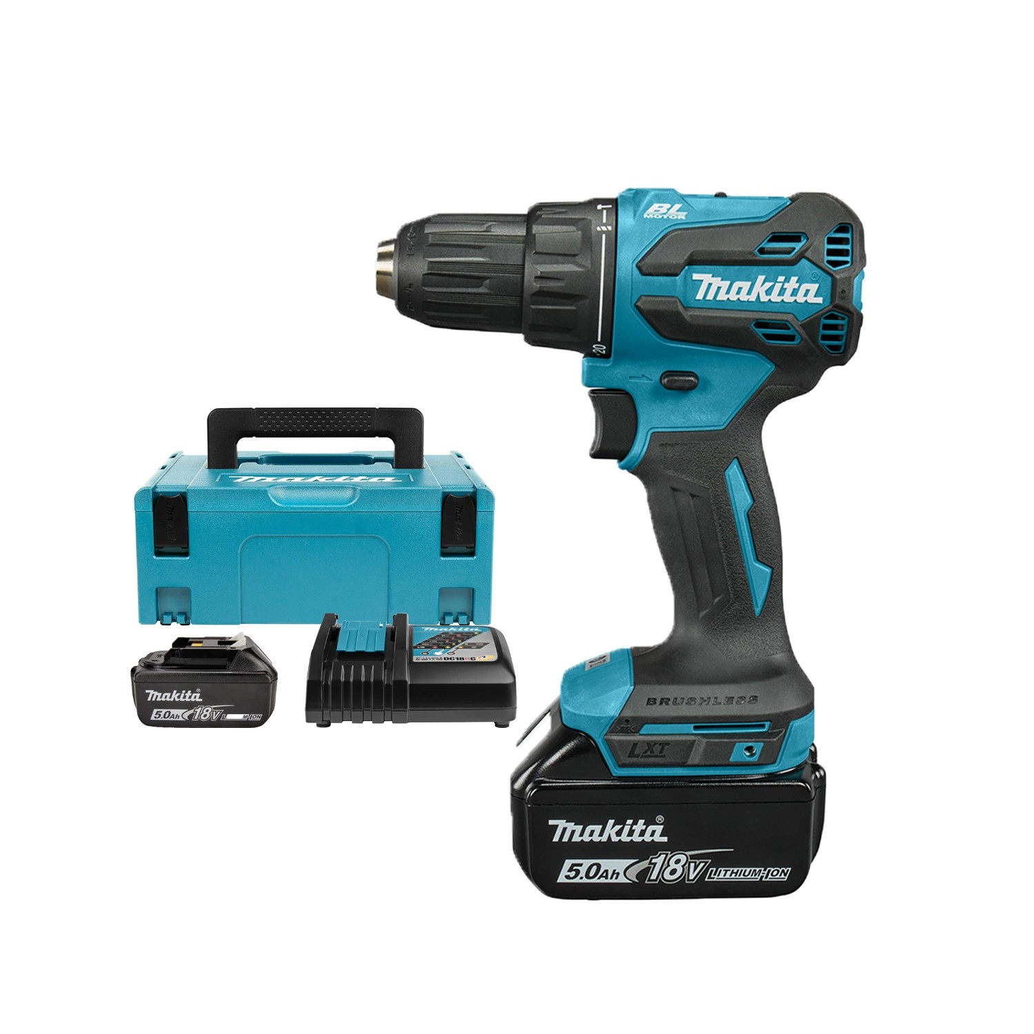 Makita DHP490RTJ 18V accu klopboor-/schroefmachine set met 2x 5,0Ah accu in Mbox