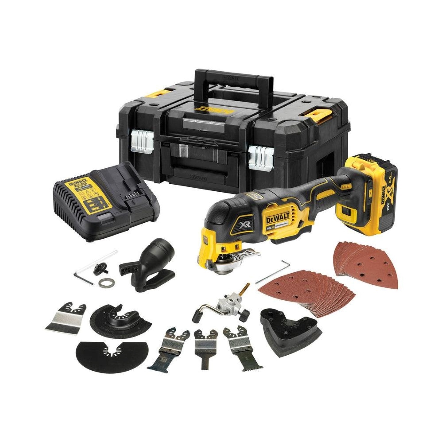 DeWALT DCS356P2-QW 18V XR koolborstelloze multitoolset met 2× 5,0Ah accu en TSTAK