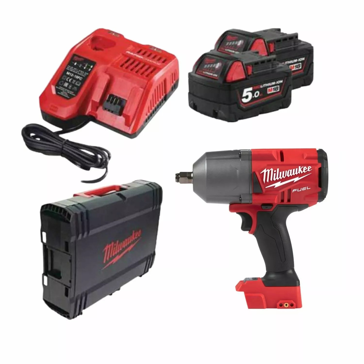 Milwaukee M18 ONEFHIWF12-502X ONE-KEY 18V slagmoersleutelset met 2x 5,0Ah accu en HD Box