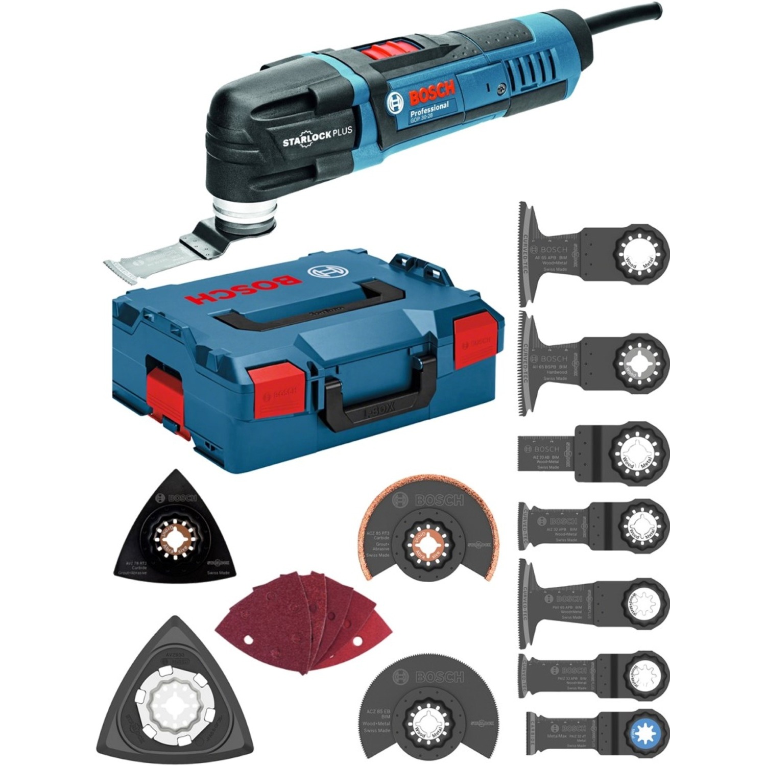 Bosch GOP 30-28 multitool 300 W met 16-delige accessoireset en L-Boxx