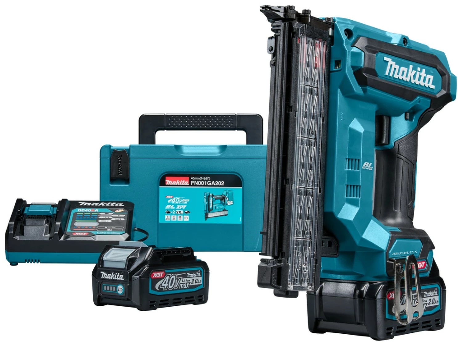 Makita FN001GA202 XGT 40V Max accu brad tacker set met 2× 2,0 Ah en Mbox