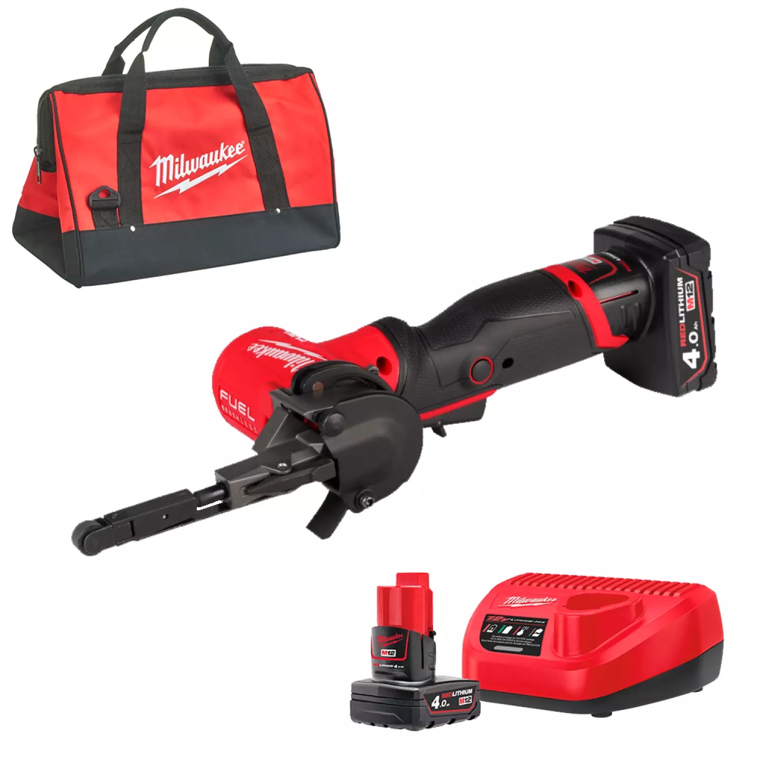 Milwaukee M12 FBFL10-402B FUEL bandvijl 10 mm – set met 2x 4,0 Ah accu en transporttas
