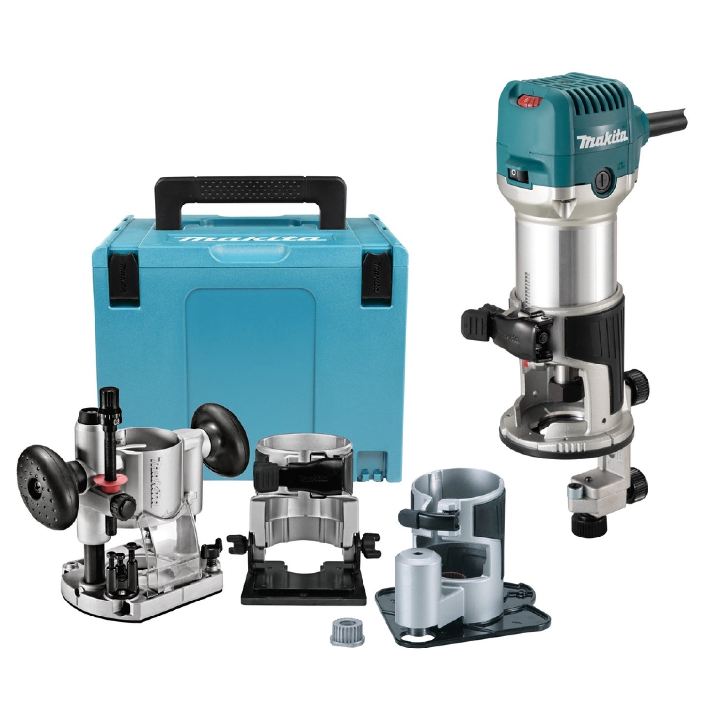 Makita RT0702CX3J boven- en kantenfrees met vier voeten in Mbox – 710 W